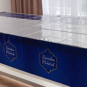 Nappe bleue "RAMADAN MUBARAK" 130 x 220 cm